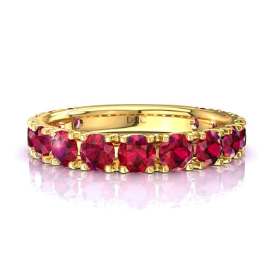 Half wedding band 15 round rubies 0.50 carat Adelia A / SI / 18 carat Yellow Gold