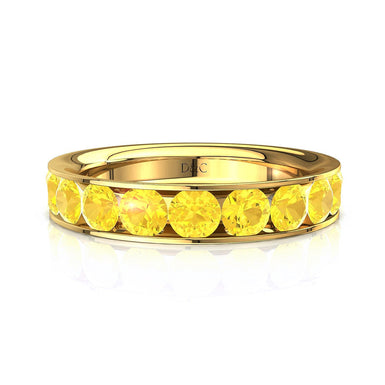 Mezza fede nuziale 15 zaffiri gialli rotondi 0.60 carati Ashley A / SI / Oro giallo 18 carati