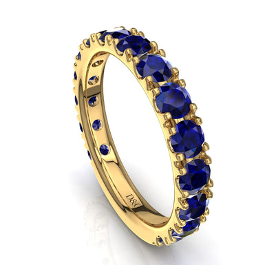 Half wedding band 15 round sapphires 0.50 carat Adelia A / SI / 18 carat Yellow Gold
