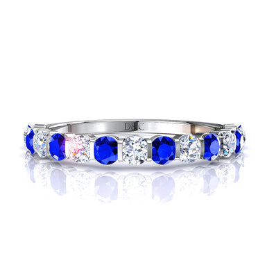 半结婚戒指 15 颗圆形蓝宝石和圆形钻石 0.60 克拉 Alicia A / SI / 18 克拉白金