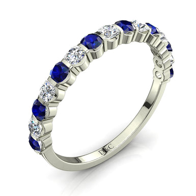 Half wedding band 15 round sapphires and round diamonds 0.60 carat Alicia A / SI / 18 carat White Gold