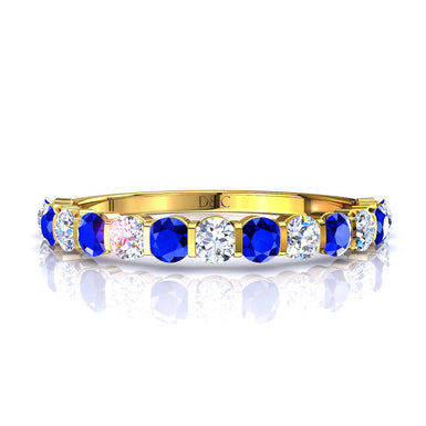 半结婚戒指 15 颗圆形蓝宝石和圆形钻石 0.60 克拉 Alicia A / SI / 18k 黄金