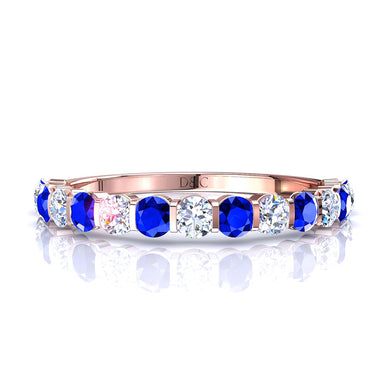 半结婚戒指 15 颗圆形蓝宝石和圆形钻石 0.60 克拉 Alicia A / SI / 18 克拉玫瑰金