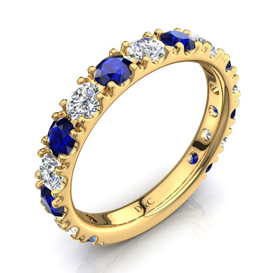 Half-wedding ring 15 round sapphires and round diamonds 0.75 carat Adelia A / SI / 18 carat Yellow Gold