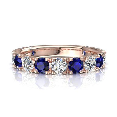 Half-wedding ring 15 round sapphires and round diamonds 0.75 carat Adelia A / SI / 18 carat Rose Gold