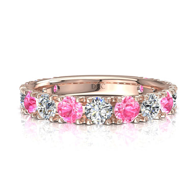 Mezza fede 15 zaffiri rosa tondi e diamanti tondi 0.75 carati Adelia A / SI / Oro rosa 18 carati
