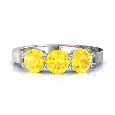 Demi-alliance 3 saphirs jaunes ronds 0.30 carat Adia A / SI / Or Blanc 18 carats
