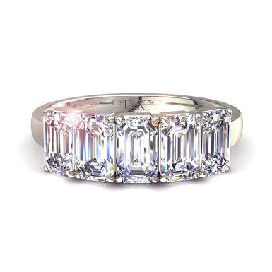 Mezza fede nuziale 5 diamanti smeraldo 1.50 carati Talia I / SI / oro bianco 18 carati