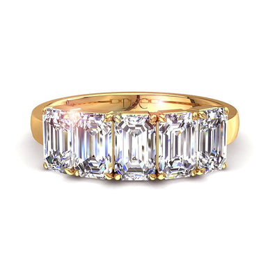 Mezza fede nuziale 5 diamanti smeraldo 1.50 carati Talia I / SI / Oro giallo 18 carati