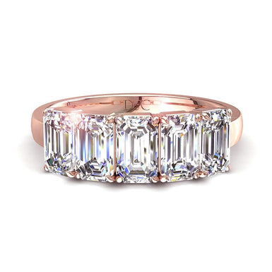 Mezza fede nuziale 5 diamanti Smeraldi 1.50 carati Talia I / SI / Oro rosa 18 carati