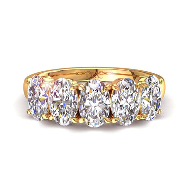 Mezza fede nuziale 5 diamanti ovali 1.50 carati Tamara I / SI / Oro giallo 18 carati