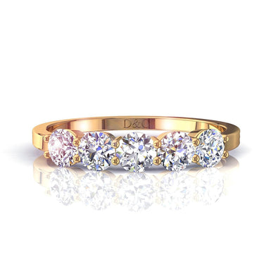 Mezza fede nuziale 5 diamanti tondi 0.50 carati Adia I / SI / Oro giallo 18 carati