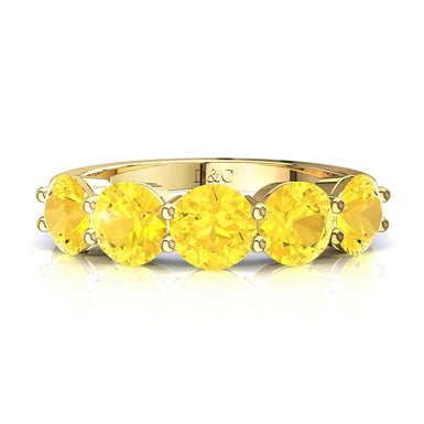 Demi-alliance 5 saphirs jaunes ronds 0.50 carat Adia A / SI / Or Jaune 18 carats