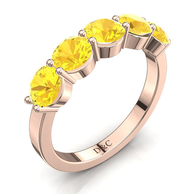 Demi-alliance 5 saphirs jaunes ronds 0.50 carat Adia A / SI / Or Rose 18 carats