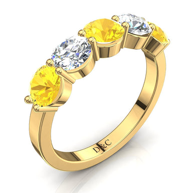 Demi-alliance 5 saphirs jaunes ronds et diamants ronds 0.50 carat Adia