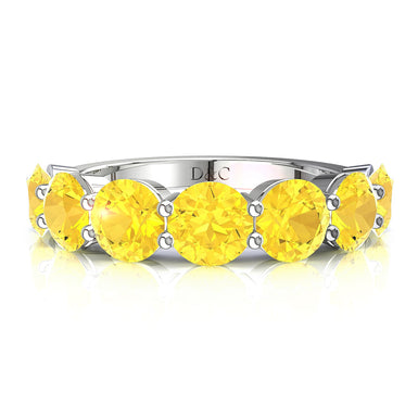 Demi-alliance 7 saphirs jaunes ronds 0.35 carat Adia A / SI / Or Blanc 18 carats
