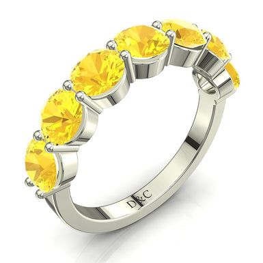 Demi-alliance 7 saphirs jaunes ronds 0.35 carat Adia A / SI / Or Blanc 18 carats