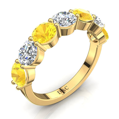 Mezza fede 7 zaffiri gialli tondi e diamanti tondi 0.35 carati Adia A / SI / Oro giallo 18 carati