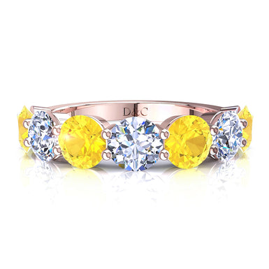 Mezza fede 7 zaffiri gialli tondi e diamanti tondi 0.35 carati Adia A / SI / Oro rosa 18 carati