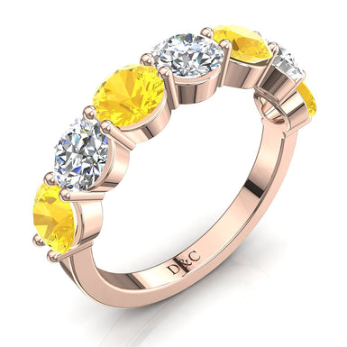 Demi-alliance 7 saphirs jaunes ronds et diamants ronds 0.35 carat Adia A / SI / Or Rose 18 carats