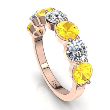 Demi-alliance 7 saphirs jaunes ronds et diamants ronds 0.35 carat Adia