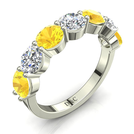 Demi-alliance 7 saphirs jaunes ronds et diamants ronds 1.75 carat Adia Demi-alliance Adia 7 saphirs jaunes ronds et diamants ronds DCGEMMES   