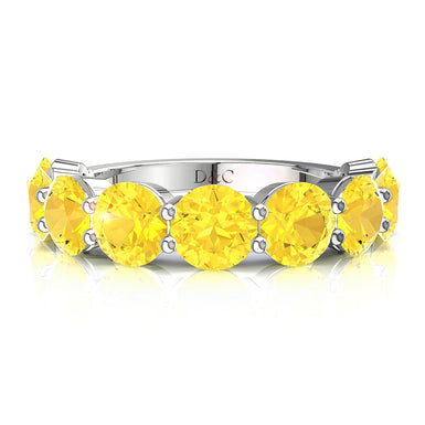 Demi-alliance 9 saphirs jaunes ronds 0.50 carat Adia A / SI / Or Blanc 18 carats