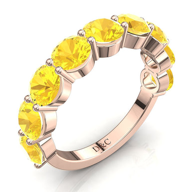 Demi-alliance 9 saphirs jaunes ronds 0.50 carat Adia A / SI / Or Rose 18 carats