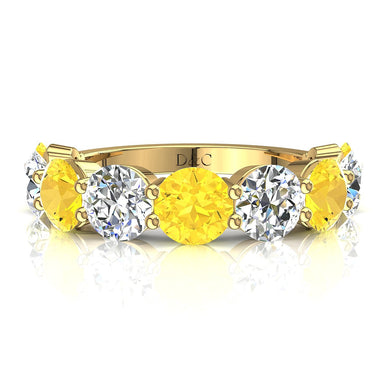 Mezza fede 9 zaffiri gialli tondi e diamanti tondi 0.45 carati Adia A / SI / Oro giallo 18 carati