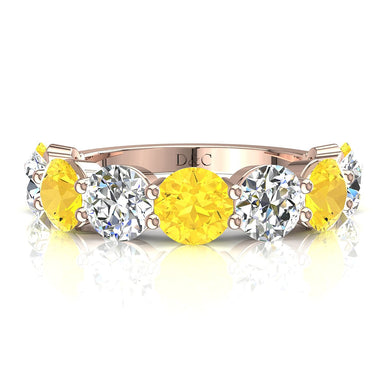 Mezza fede 9 zaffiri gialli tondi e diamanti tondi 0.45 carati Adia A / SI / Oro rosa 18 carati