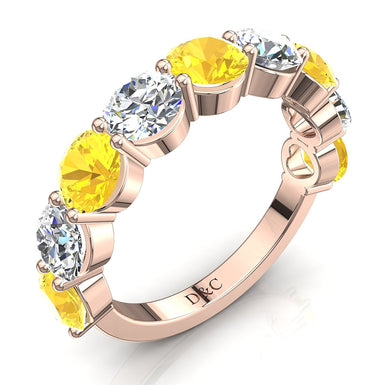 Demi-alliance 9 saphirs jaunes ronds et diamants ronds 0.45 carat Adia