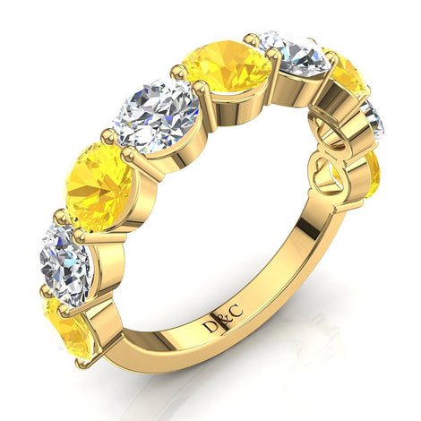 Demi-alliance 9 saphirs jaunes ronds et diamants ronds 1.35 carat Adia Demi-alliance Adia 9 saphirs jaunes ronds et diamants ronds DCGEMMES   