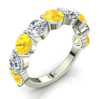 Demi-alliance 9 saphirs jaunes ronds et diamants ronds 1.80 carat Adia Demi-alliance Adia 9 saphirs jaunes ronds et diamants ronds DCGEMMES   