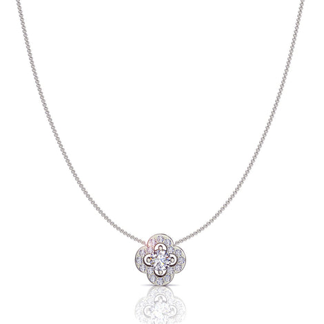 Giulia clover round diamond pendant 0.45 carat Giulia clover round diamond necklace DCGEMMES I SI 18K White Gold