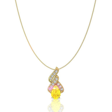 Pendente in zaffiro giallo a forma di pera e diamanti tondi da 0.45 carati Cyra A / SI / Oro giallo 18 carati
