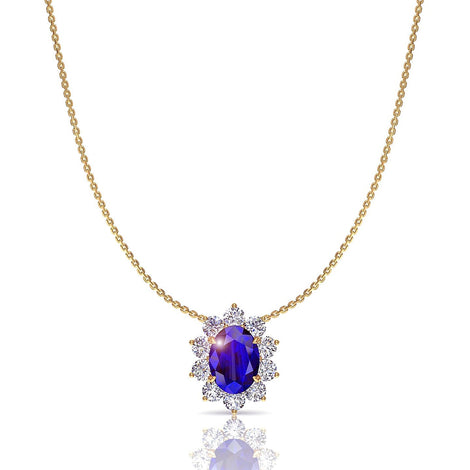 Elisabeth oval sapphire and round diamonds pendant 1.00 carat Elisabeth oval sapphire and round diamonds pendant DCGEMMES A SI 18 carat Yellow Gold