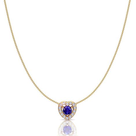 Round sapphire and round diamonds pendant 0.45 carat Giulia heart Giulia round sapphire and round diamonds pendant DCGEMMES A SI 18K Yellow Gold
