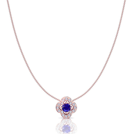 Giulia clover round sapphire and round diamonds pendant 0.45 carat Giulia clover round sapphire and round diamonds necklace DCGEMMES A SI 18 carat Rose Gold