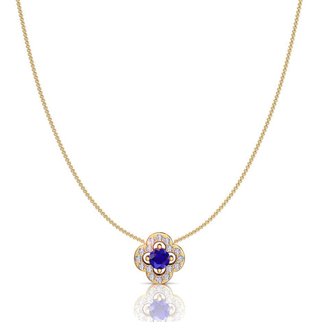 Giulia clover round sapphire and round diamonds pendant 0.65 carat Giulia clover round sapphire and round diamonds necklace DCGEMMES A SI 18K Yellow Gold