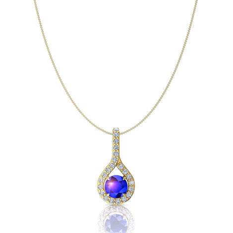 Round sapphire and round diamonds pendant 0.70 carat Irma Irma round sapphire and round diamonds pendant DCGEMMES A SI 18 carat Yellow Gold