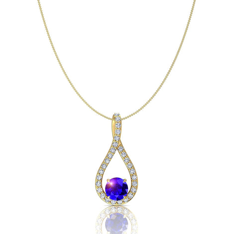 Betty round sapphire and round diamonds pendant 0.80 carat Betty round sapphire and round diamonds pendant DCGEMMES A SI 18 carat Yellow Gold
