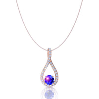 Betty round sapphire and round diamonds pendant 0.80 carat Betty round sapphire and round diamonds necklace DCGEMMES A SI 18K Rose Gold