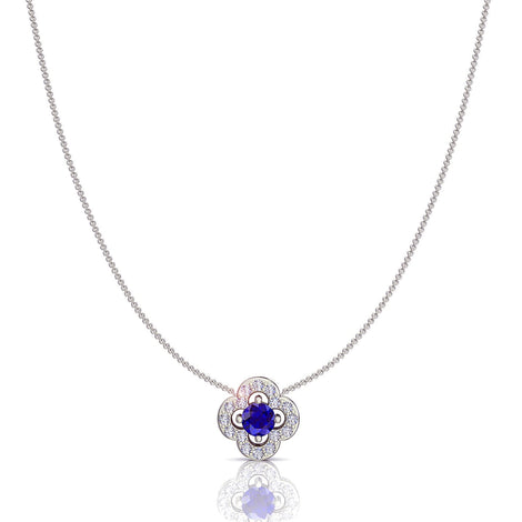 Giulia clover round sapphire and round diamonds pendant 0.85 carat Giulia clover round sapphire and round diamonds necklace DCGEMMES A SI 18 carat White Gold