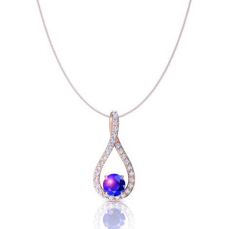 Betty round sapphire and round diamonds pendant 1.00 carat Betty round sapphire and round diamonds necklace DCGEMMES A SI 18K Rose Gold