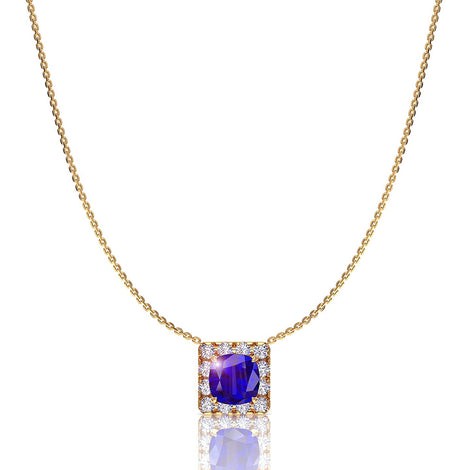 Margareth 1.30 carat round sapphire and round diamonds pendant Margareth round sapphire and round diamonds necklace DCGEMMES A SI 18k Yellow Gold
