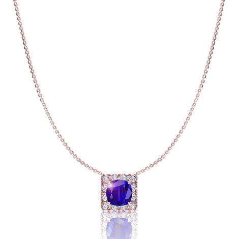 1.30 carat Margareth round sapphire and round diamonds pendant Margareth round sapphire and round diamonds necklace DCGEMMES A SI 18k Rose Gold