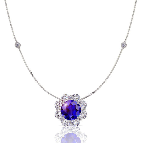 VictoriaS round sapphire and round diamonds pendant 1.30 carat VictoriaS round sapphire and round diamonds necklace DCGEMMES A SI 18 carat White Gold