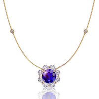VictoriaS round sapphire and round diamonds pendant 1.30 carat VictoriaS round sapphire and round diamonds necklace DCGEMMES A SI 18 carat Yellow Gold