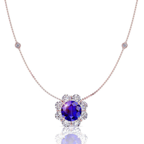 VictoriaS round sapphire and round diamonds pendant 1.30 carat VictoriaS round sapphire and round diamonds necklace DCGEMMES A SI 18 carat Rose Gold