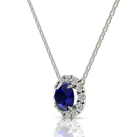 1.50 carat Isabelle round sapphire and round diamonds pendant Isabelle round sapphire and round diamonds necklace DCGEMMES
